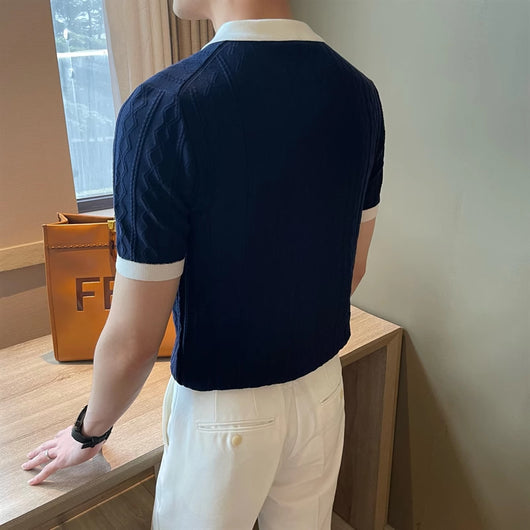 Polo Slim Fit Textura Jacquard con Solapa V y Stretch - Image 9