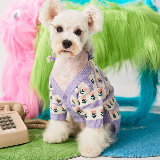 Cardigan Suéter para Perro con Flores Moradas - Image 7