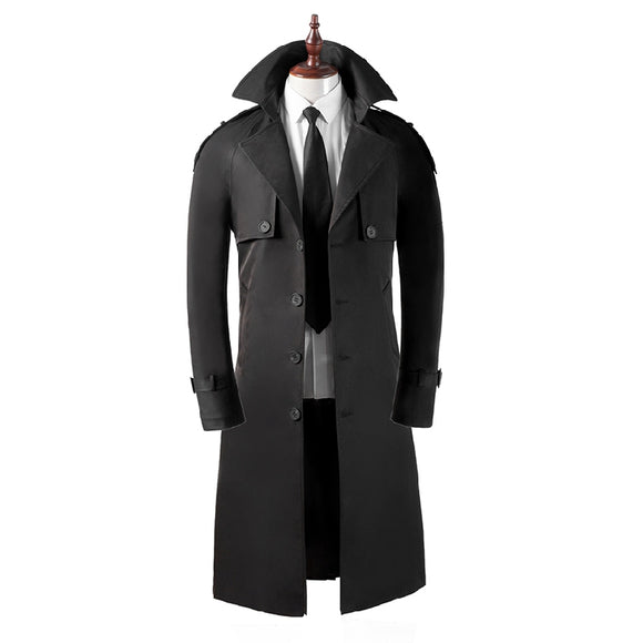 Abrigo Trinchera Largo Hombre Slim Elegante Negocios