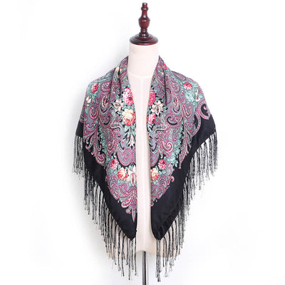 Pañuelo Cuadrado de Algodón y Lino con Flecos Estampado - Image 20