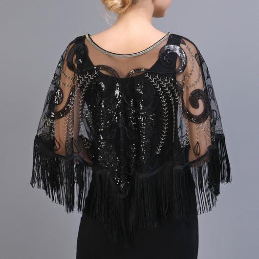 Blusa Capa Suelta con Flecos y Lentejuelas - Malla Transparente - Image 10