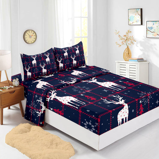 Juego de Sábanas Navideñas Ajustables Rojo - Funda de Colchón Estampada 4 Piezas - Image 17