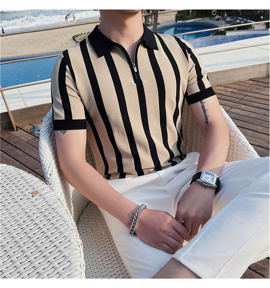 Suéter a Rayas con Cuello Solapa - Camiseta Casual Stretch Británica - Image 19