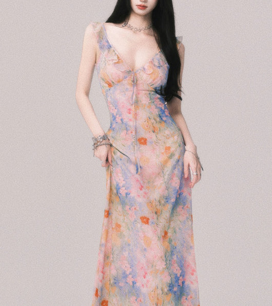 Vestido Largo Escote V Flores con Tirantes - Estilo Playa Vacacional - Image 12
