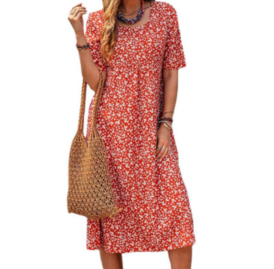 Vestido Midi Floral Escote Redondo Manga Corta - Image 12