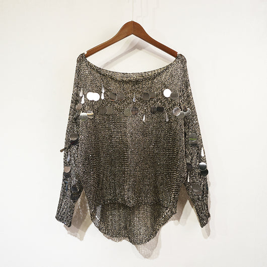 Suéter Suelto con Cuello Redondo y Mangas Murciélago Lentejuelas - Image 11