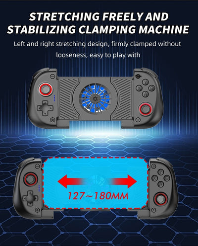 X3 stretching game controller with a blue left grip, red right grip, and a central cooling fan. - Image 11