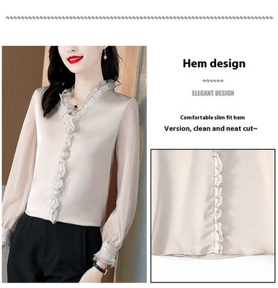Blusa Elegante de Chifón Liso con Manga Larga para Mujer - Image 9