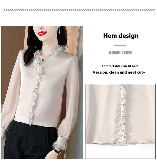 Blusa Elegante de Chifón Liso con Manga Larga para Mujer - Image 9