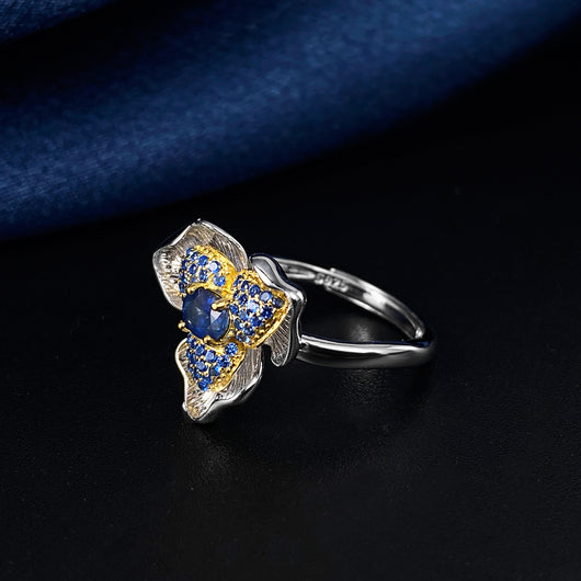 Anillo de Plata 925 con Zafiro y Diseño Floral Exclusivo para Mujer - Image 4
