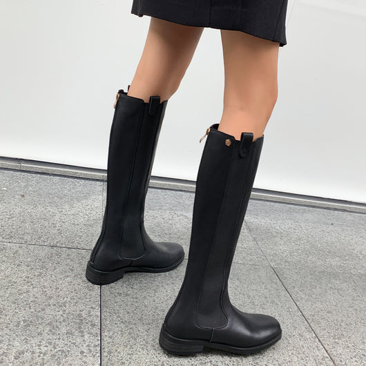 Botas Tipo Knight de Cuero con Tacón Bajo y Elástico Doble para Piernas Robustas - Image 3