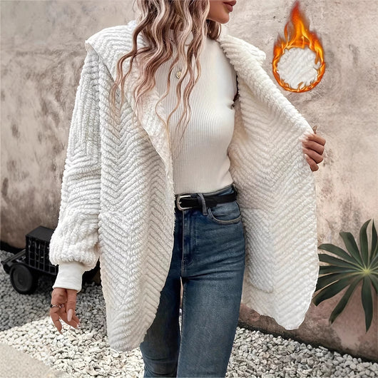 Cardigan Hooded de Terciopelo Reversible con Patrón Wave - Image 2