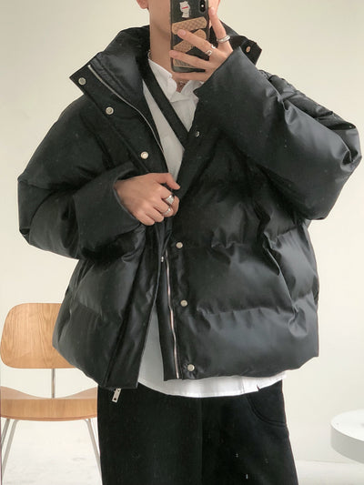 Abrigo Acolchado de Cuero PU con Cuello de Pie para Hombre - Image 7