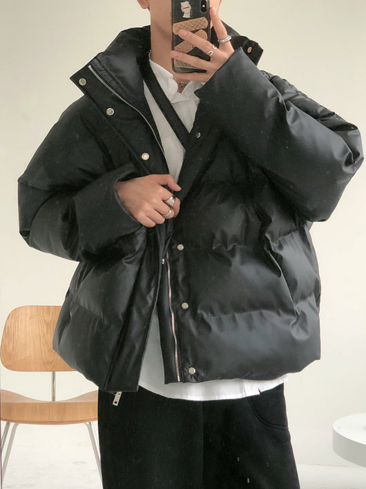 Abrigo Acolchado de Cuero PU con Cuello de Pie para Hombre - Image 7