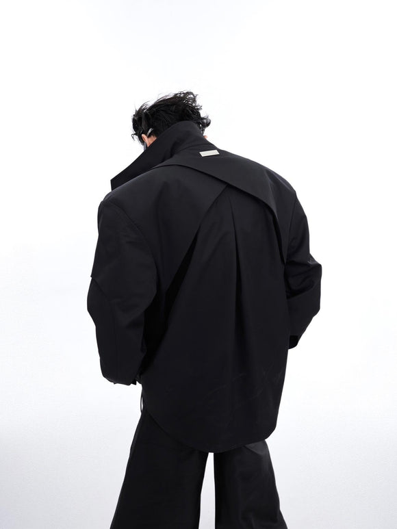Abrigo Camisero Hombre Diseño Doble Capa Cuello Alzado con Detalles Metálicos