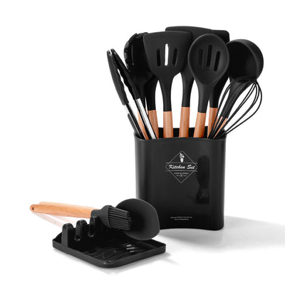 Juego de Utensilios de Cocina con Mango de Madera y Cubo de Almacenamiento - Image 8