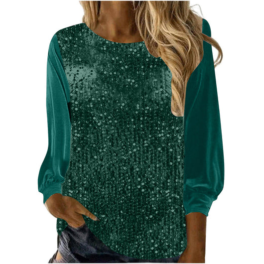 Blusa Suéter Holgada con Lentejuelas y Cuello Redondo - Manga Larga Casual - Image 4