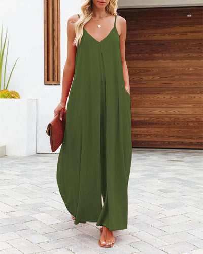 Jumpsuit Ancho de Tiro Bajo con Bolsillos - Diseño Sólido y Casual - Image 4