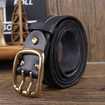 Cinturón de Cuero Premium con Hebilla Brass Retro y Costura Doble Aguja para Hombre - Image 3