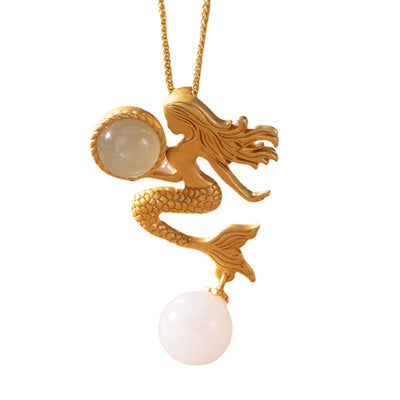 Pendiente de Plata Esterlina Dama Sirena Jade Hetian Vintage - Image 2