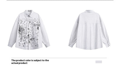 Camisa Larga Estampada a Rayas con Letras para Mujer - Image 8