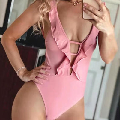 Traje de Baño Enterizo con Espalda Descubierta y Detalle de Encaje - Image 3