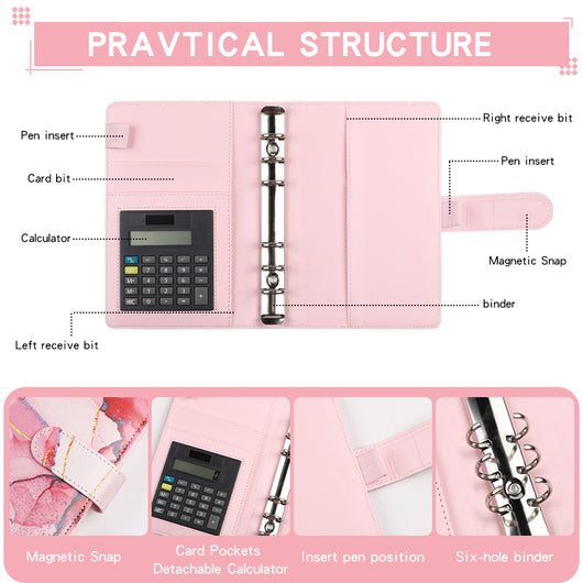 Cuaderno de Cuero PU A6 con Anillas y Calculadora Integrada - Image 3