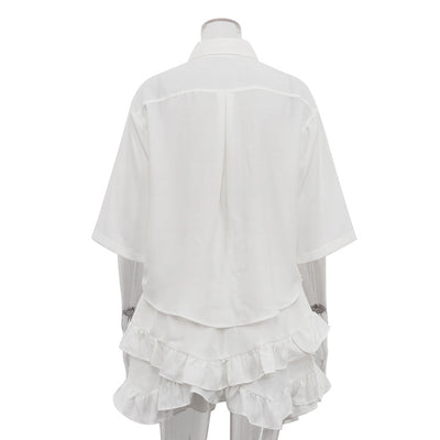 Conjunto Elegante: Blusa Manga Corta con Cuello Solapa y Falda Plisada - Image 22