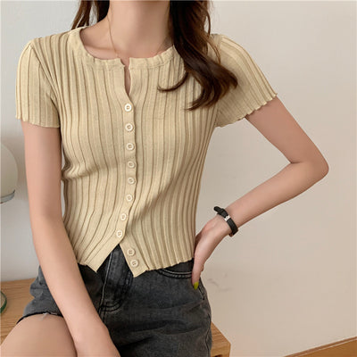 Cardigan Corto Tejido de Cintura Alta - Blusa Slim Fit Manga Corta - Image 17