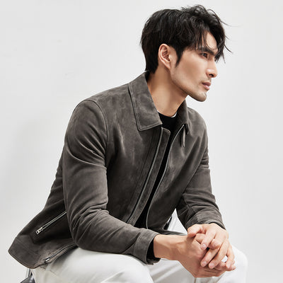 Chaqueta de Cuero Gamuza Genuina Premium para Hombre - Estilo Biker Otoño