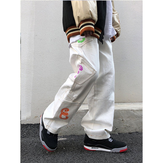 Pantalones Jeans Anchos con Bordado de Letras - Estilo Hip-hop Unisex - Image 3