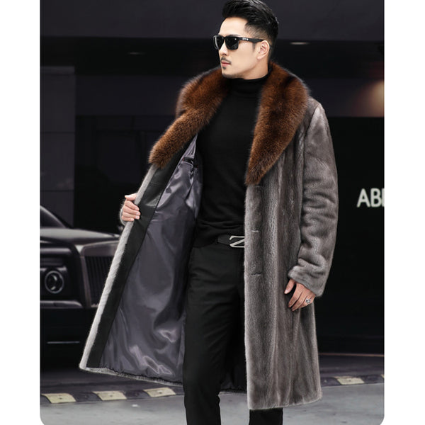 Abrigo Grueso de Piel Larga para Hombre - Casual Cálido Otoño Invierno