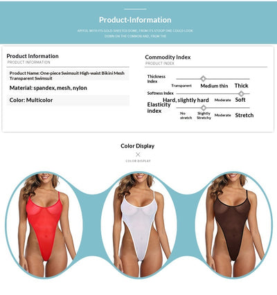 Sheer white high-cut one-piece swimsuit with spaghetti straps modeled on a woman. - Image 6