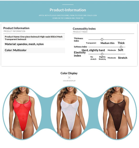 Sheer white high-cut one-piece swimsuit with spaghetti straps modeled on a woman. - Image 6