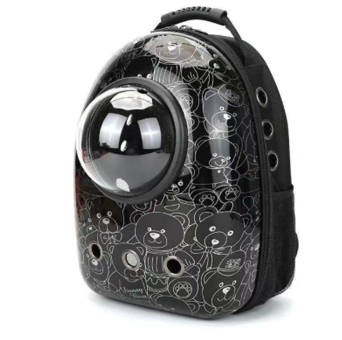 Black and white penguin-shaped pet carrier backpack with a transparent bubble window and ventilation holes. - Image 49