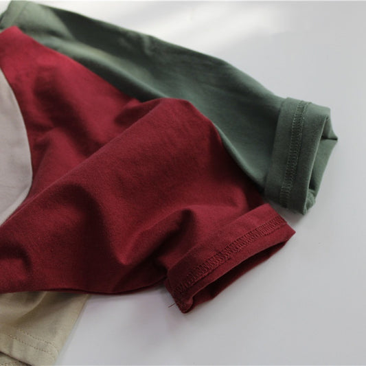 Blusa Suelta Otoñal con Mangas Recortadas y Combinación de Colores - Image 2