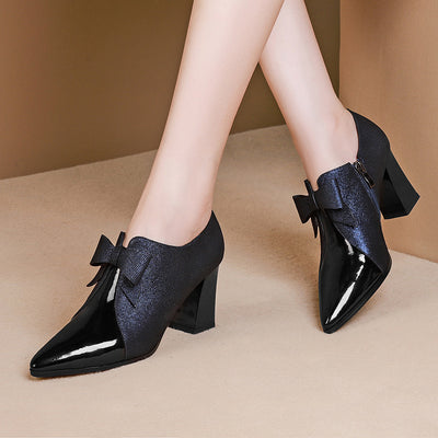 Zapatos de Tacón Alto Punta Fina con Moño y Talón Grueso - Image 5
