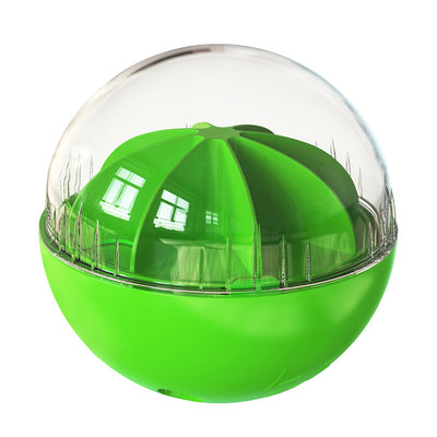 Yellow and clear spherical dog toy with an orange segmented interior, designed as an adjustable leaky feeding puzzle. - Image 9