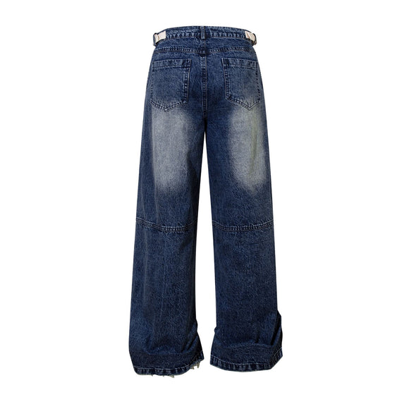 Jeans Rectos de Cintura Alta con Pliegues Amplios