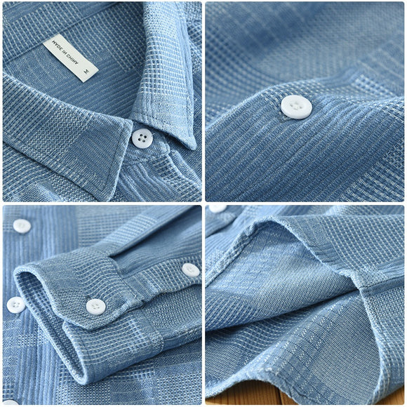 Camisa Denim Jacquard Suelta para Hombre - Manga Larga Casual