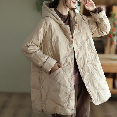 Chaqueta de Plumas Blanca Abotonada para Mujer - Abrigo Cálido de Pato