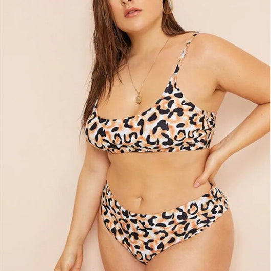 Bikini Triangular Estampado Leopardo para Tallas Grandes con Abertura Lateral - Image 10