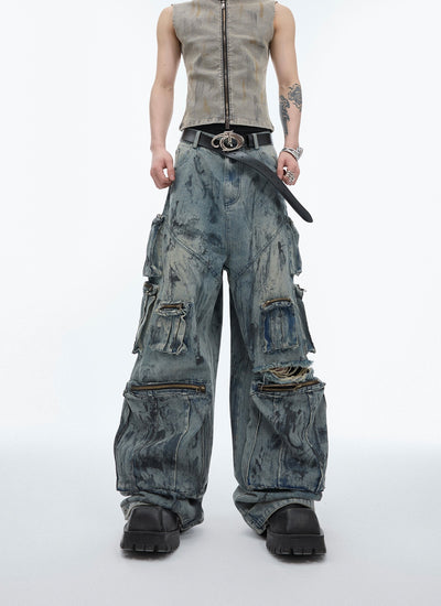 Jeans Artesanales Multibolsillos con Detalles Desgastados - Image 3