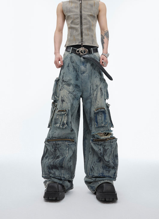 Jeans Artesanales Multibolsillos con Detalles Desgastados - Image 3