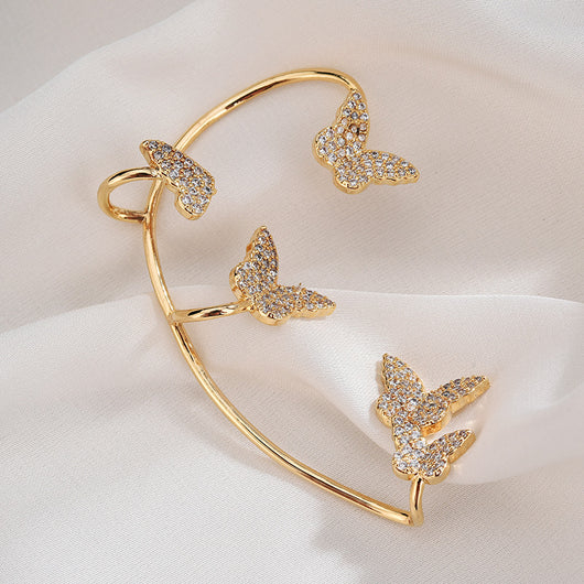 Aretes Mariposa Dorados sin Perforación con Circonitas Brillantes - Image 5