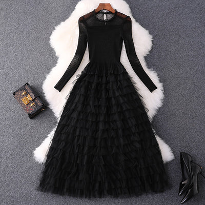 Vestido Largo Ajustado de Malla Elástica con Cintura Alta y Manga Larga - Image 2