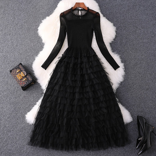 Vestido Largo Ajustado de Malla Elástica con Cintura Alta y Manga Larga - Image 2