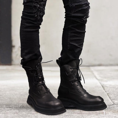 Botas de Cuero para Hombre Plataforma Mid Top Estilo Tendencia - Image 8