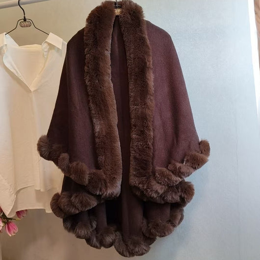 Capa Tejida Gruesa con Cuello de Pelaje para Otoño-Invierno - Image 9