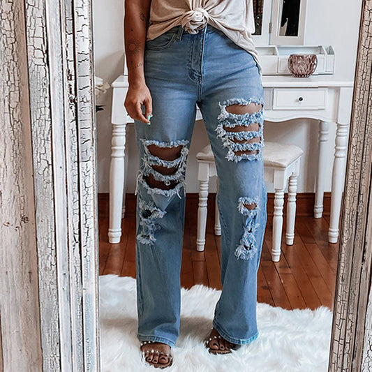 Pantalones Vaqueros Rectos Desgastados con Efecto Usado - Image 2